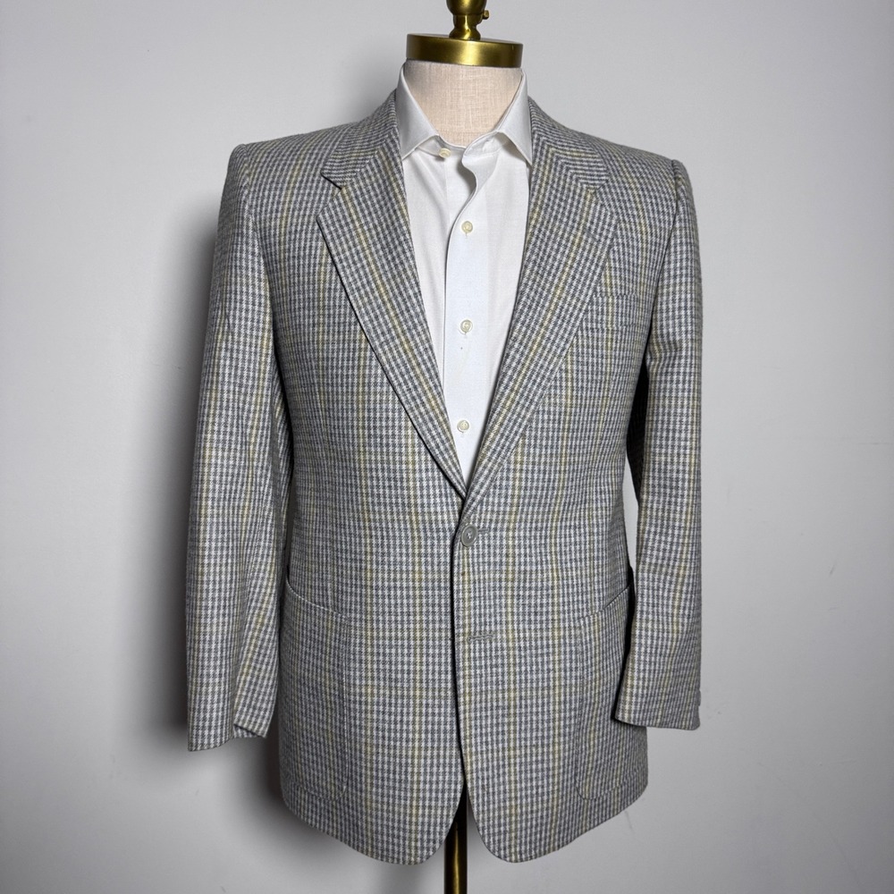 Eric Ross & Co Blazer Mens 38S Grey Yellow‎ Check Wool Blend Sport Coat Italy